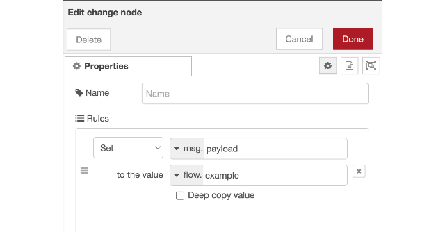 Example of using a Change node to assign a value to