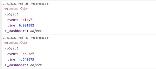 Example debug output when our custom build video player is played/paused