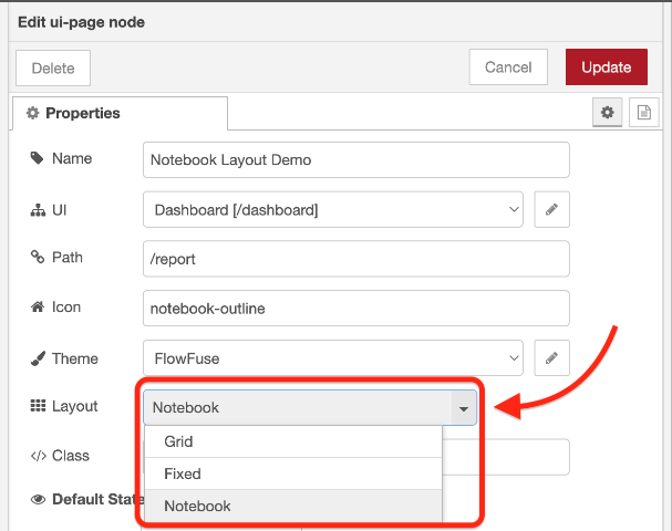 Screenshot of the layout options on a ui-page