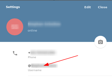 Telegram user name settings