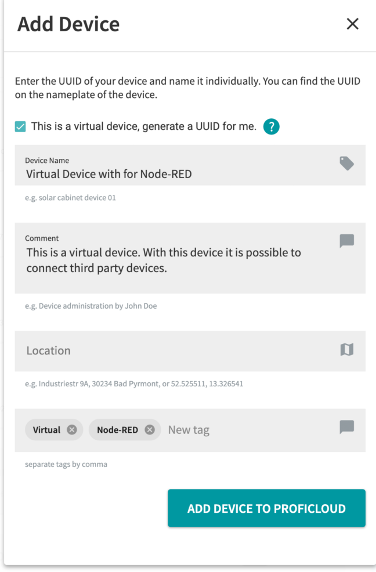 With the new update, virtual devices can be created on Proficloud.io with a few clicks and used for e.g. Node-RED applications.