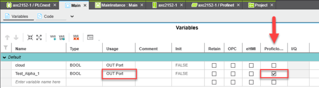 Declare variables for TSD service in PLCnext Engineer